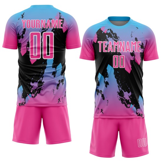 Benutzerdefinierte Jersey Sky Splash Pink Uniform Blau-Schwarz Fußball Sublimation