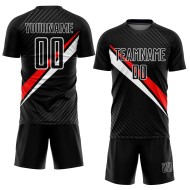 Fußball Sublimation Rot-Weiß Linien Jersey Schwarz Uniform Custom Diagonal