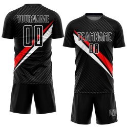 Fußball Sublimation Rot-Weiß Linien Jersey Schwarz Uniform Custom Diagonal Fußball Sublimation Rot-Weiß Linien Jersey Schwarz Uniform Custom Diagonal