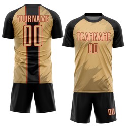 Fußballtrikot Alte Sublimation Uniform Sharp Schwarz-Rot Gold Benutzerdefinierte Formen Fußballtrikot Alte Sublimation Uniform Sharp Schwarz-Rot Gold Benutzerdefinierte Formen