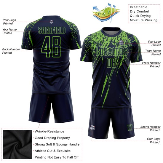 Marineblaues grünes Trikot, Uniform, Sublimation, Fußball, Neon, benutzerdefinierte