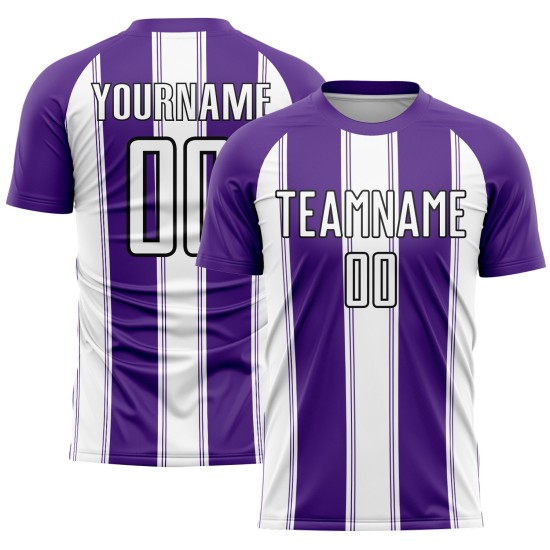 Benutzerdefinierte Fußball Weiß-Schwarz Lila Uniform Linie Jersey Sublimation