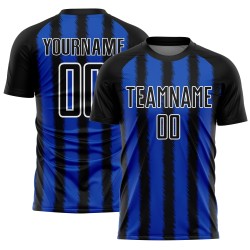Benutzerdefinierte blau-weiße Trikotlinie Thunder Uniform Sublimation Schwarz Fußball