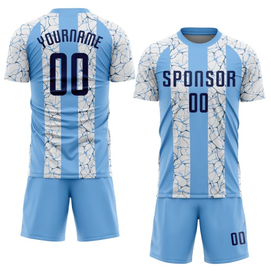 Leichtes, individuelles Fußballtrikot in Blau mit Sublimationsdruck, Marineblau-Weiß