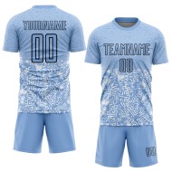 Blau Fußball Custom Geometrische Formen Sublimation Uniform Schwarz Licht Jersey Blau Fußball Custom Geometrische Formen Sublimation Uniform Schwarz Licht Jersey