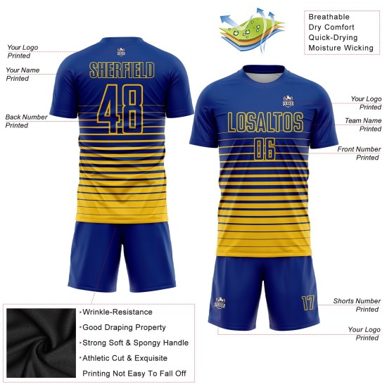 Uniform Nadelstreifen verblassen benutzerdefinierte Royal Yellow Fashion Fußball Jersey Sublimation