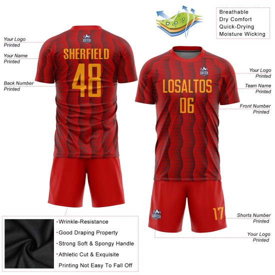 Sublimation Rot Benutzerdefinierte Uniform Trikot Fußball Gold