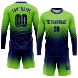 Benutzerdefinierte Fußball Navy Neon Grün Verblassen Lange Jersey Ärmel Sublimation Uniform Mode Benutzerdefinierte Fußball Navy Neon Grün Verblassen Lange Jersey Ärmel Sublimation Uniform Mode