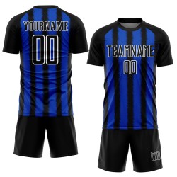 Benutzerdefinierte blau-weiße Trikotlinie Thunder Uniform Sublimation Schwarz Fußball Benutzerdefinierte blau-weiße Trikotlinie Thunder Uniform Sublimation Schwarz Fußball