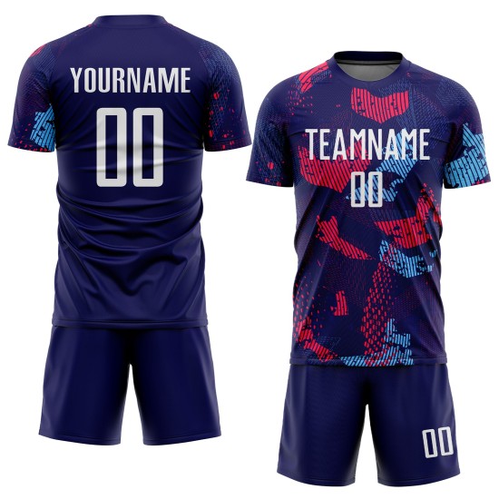 Weißlicht-Sublimationsuniform, benutzerdefiniertes Fußballtrikot, Marineblau
