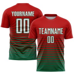 Mode Custom Sublimation Green Jersey Fußball Weiß-Kelly Uniform Nadelstreifen Fade Red