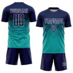 Marineblau-Weiß Fußballuniform Benutzerdefinierte Sublimation Jersey Aqua Marineblau-Weiß Fußballuniform Benutzerdefinierte Sublimation Jersey Aqua