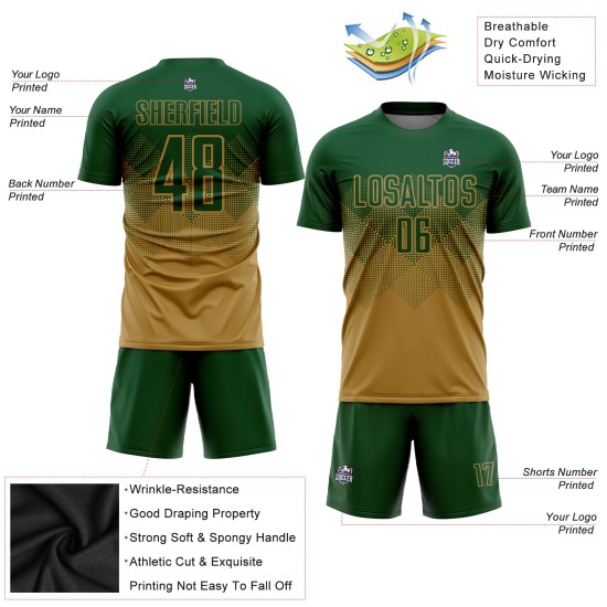 Grünes benutzerdefiniertes goldenes Uniform-Sublimationstrikot für alte Fußballer