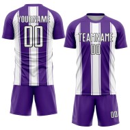 Benutzerdefinierte Fußball Weiß-Schwarz Lila Uniform Linie Jersey Sublimation