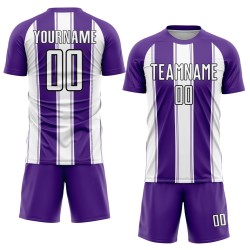 Benutzerdefinierte Fußball Weiß-Schwarz Lila Uniform Linie Jersey Sublimation Benutzerdefinierte Fußball Weiß-Schwarz Lila Uniform Linie Jersey Sublimation