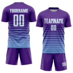 Verblassen Lila Uniform Weiß-Hellblau Sublimation Jersey Mode Benutzerdefinierte Fußball Nadelstreifen Verblassen Lila Uniform Weiß-Hellblau Sublimation Jersey Mode Benutzerdefinierte Fußball Nadelstreifen