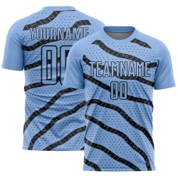 Benutzerdefinierte Licht Jersey Fußball Blau Uniform Sublimation Linien Punkte Und Schwarz