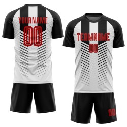 Schwarzes Fußballtrikot mit individueller Sublimation, rot-weiße Uniform Schwarzes Fußballtrikot mit individueller Sublimation, rot-weiße Uniform