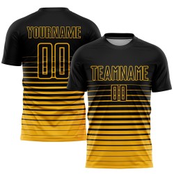 Uniform Custom Gold Sublimation Fußball Jersey Schwarz Nadelstreifen Verblassen Mode