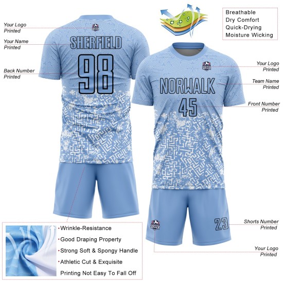 Blau Fußball Custom Geometrische Formen Sublimation Uniform Schwarz Licht Jersey