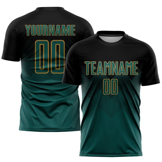 Gold Custom Fußball Jersey Mitternacht Uniform Schwarz Grün-Alt Sublimation