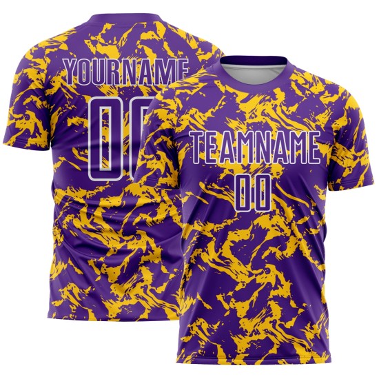 Fußball Sublimation Trikot Fluid Custom Uniform Gold-Weiß Lila Abstrakt