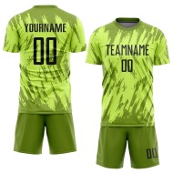 Fußballtrikot Schwarz-Oliv Benutzerdefinierte Uniform Sublimation Neongrün Fußballtrikot Schwarz-Oliv Benutzerdefinierte Uniform Sublimation Neongrün