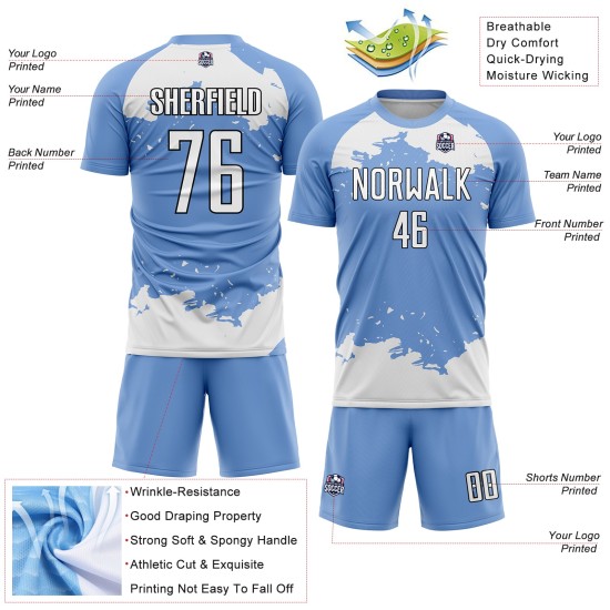 Hellweiß-Schwarz Abstraktes Fußballtrikot Uniform Blau Sublimation Custom Art Fragment