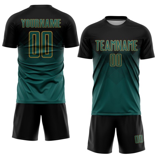Gold Custom Fußball Jersey Mitternacht Uniform Schwarz Grün-Alt Sublimation