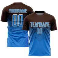 Braune Uniform Blau-Creme Fußball Sublimation Jersey Pulver Custom