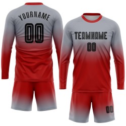 Sublimation Grau Schwarz-Rot Lange Uniform Mode Benutzerdefinierte Ärmel Verblassen Jersey Sublimation Grau Schwarz-Rot Lange Uniform Mode Benutzerdefinierte Ärmel Verblassen Jersey