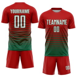 Mode Custom Sublimation Green Jersey Fußball Weiß-Kelly Uniform Nadelstreifen Fade Red Mode Custom Sublimation Green Jersey Fußball Weiß-Kelly Uniform Nadelstreifen Fade Red