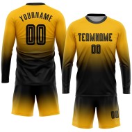 Fashion Fade Uniform Ärmel Lange Sublimation Schwarz Jersey Custom Gold Fußball