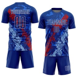 Royal Custom Sublimation Fußballuniform Blau Rot-Licht Tropfendes Trikot Splatter Art Royal Custom Sublimation Fußballuniform Blau Rot-Licht Tropfendes Trikot Splatter Art