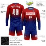 Fußball-Mode-Trikot lang weiß-königlich benutzerdefinierte Ärmel Uniform verblassen rot Sublimation