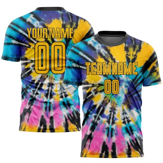 Uniform Fußball Krawatte Custom Sublimation Jersey Gold-Schwarz Farbstoff