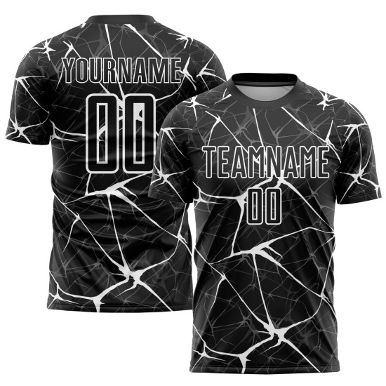 Jersey Schwarz Benutzerdefinierte Weiß Sublimation Fußballuniform