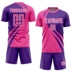 Sublimationslinien Lila-Weiß Fußball Rosa Uniform Curve Custom Jersey Sublimationslinien Lila-Weiß Fußball Rosa Uniform Curve Custom Jersey
